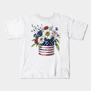 Vivid Summer Flower in USA Flag Tin Can Kids T-Shirt